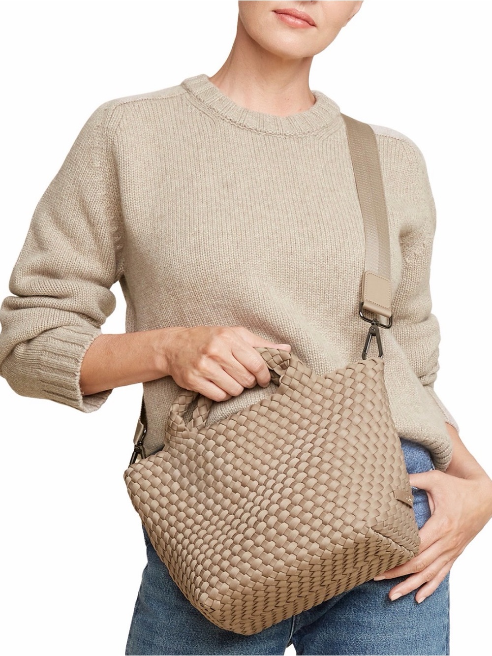 Nagehdi Woven Crossbody Tote Bag in Taupe